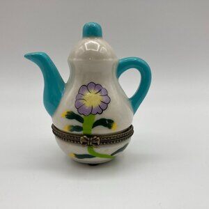 Miniature Porcelain Hinged Teapot Trinket, Pill, Jewelry Holder